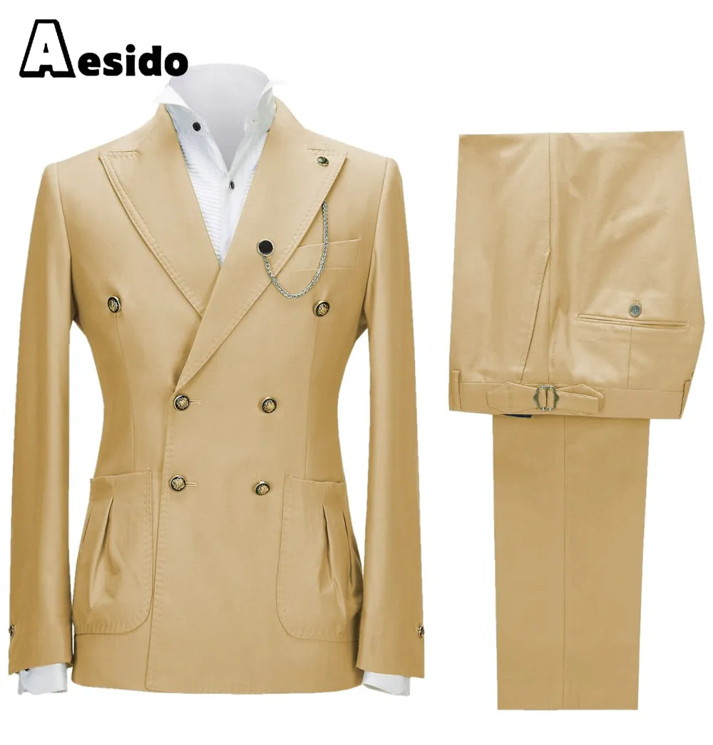 2 Pieces Double Button Peak Lapel Men Suit（BLazer Pants）