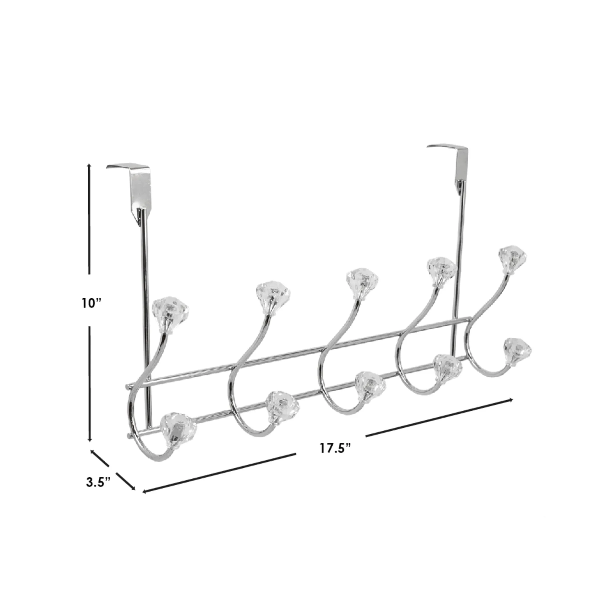 5 Hook Over the Door Hanging Rack with Crystal Knobs,Chrome