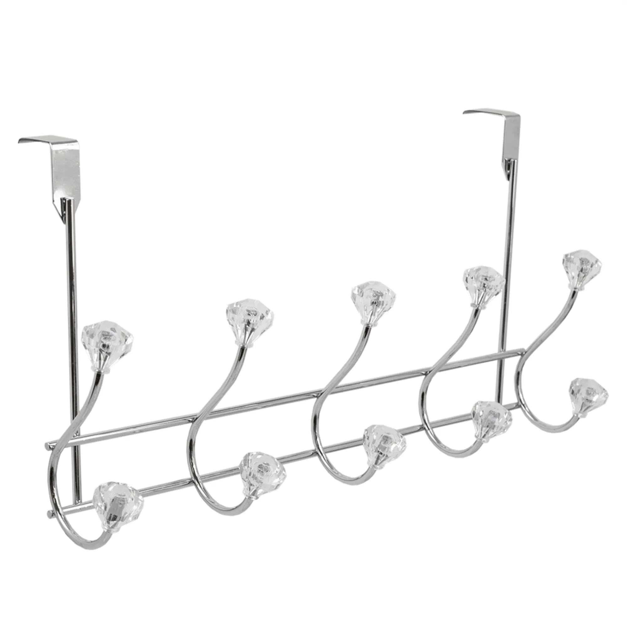 5 Hook Over the Door Hanging Rack with Crystal Knobs,Chrome