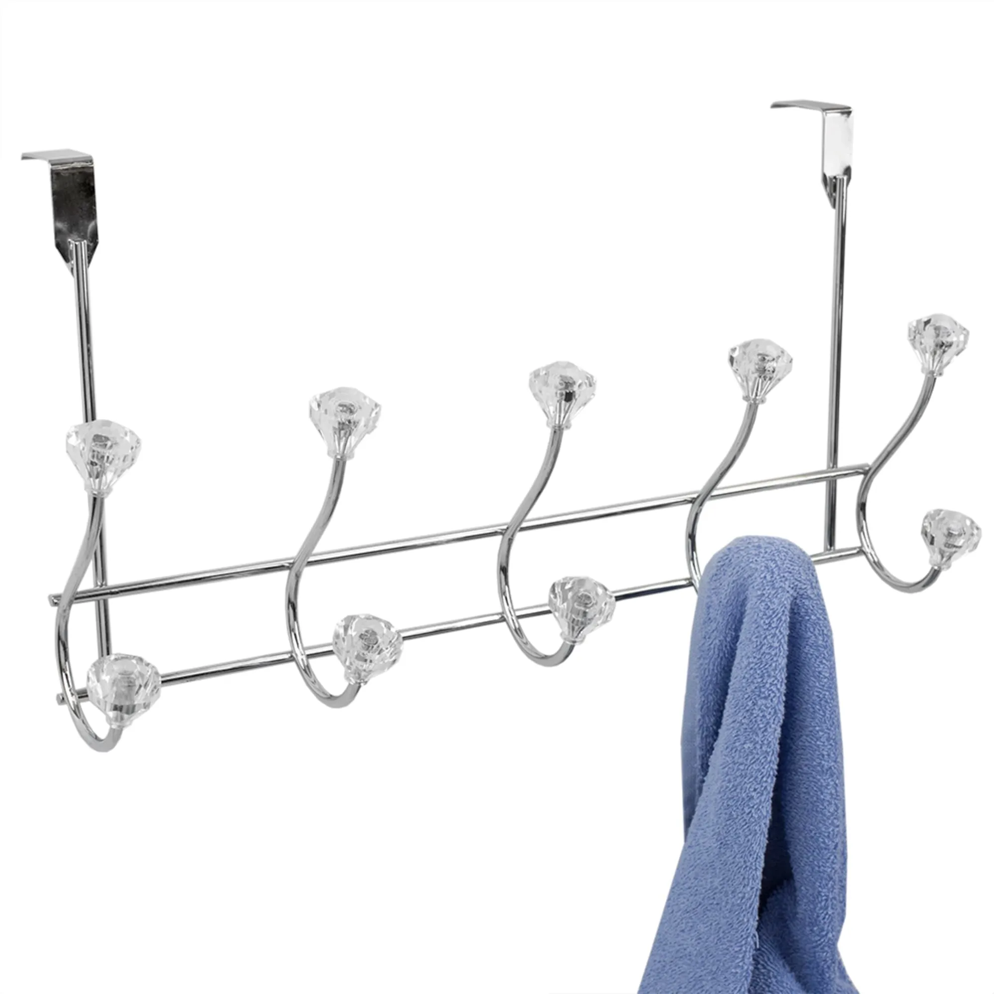 5 Hook Over the Door Hanging Rack with Crystal Knobs,Chrome