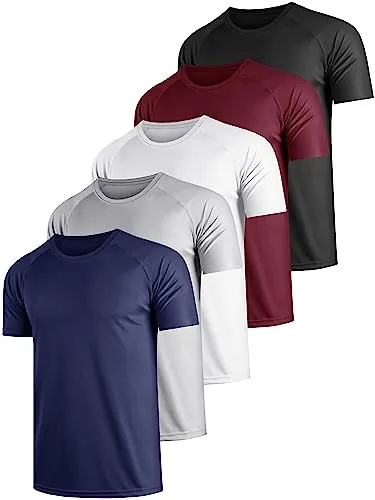 5 Pack Mesh Dry Fit Gym Tshirts for Men Quick Dry Crew Neck Running Active Fitness Training Sport Tee Shirts，BR-S