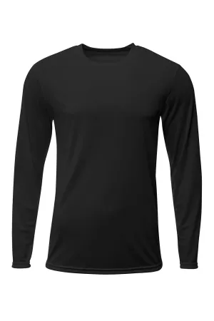 A4 Mens Sprint Moisture Wicking Long Sleeve Crewneck T-Shirt - Black