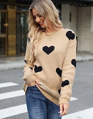 Alsol Lamesa Women's Fall Pullover Sweaters Cute Hearts Long Sleeve Crewneck Casual Knitted Sweaters