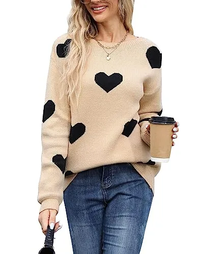 Alsol Lamesa Women's Fall Pullover Sweaters Cute Hearts Long Sleeve Crewneck Casual Knitted Sweaters