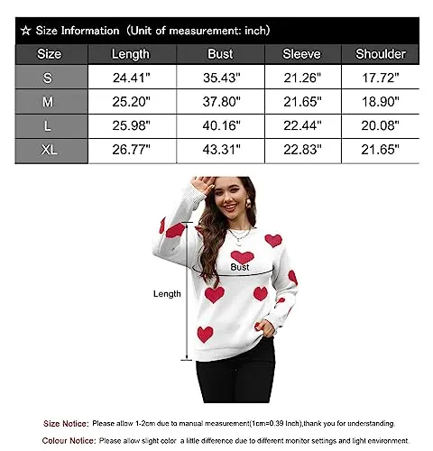 Alsol Lamesa Women's Fall Pullover Sweaters Cute Hearts Long Sleeve Crewneck Casual Knitted Sweaters