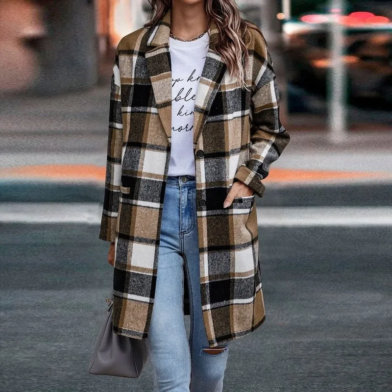 Ashore Shop Womens Plaid Shirt Jacket Long Trench Coat Style