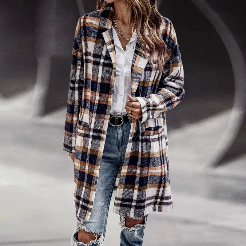 Ashore Shop Womens Plaid Shirt Jacket Long Trench Coat Style