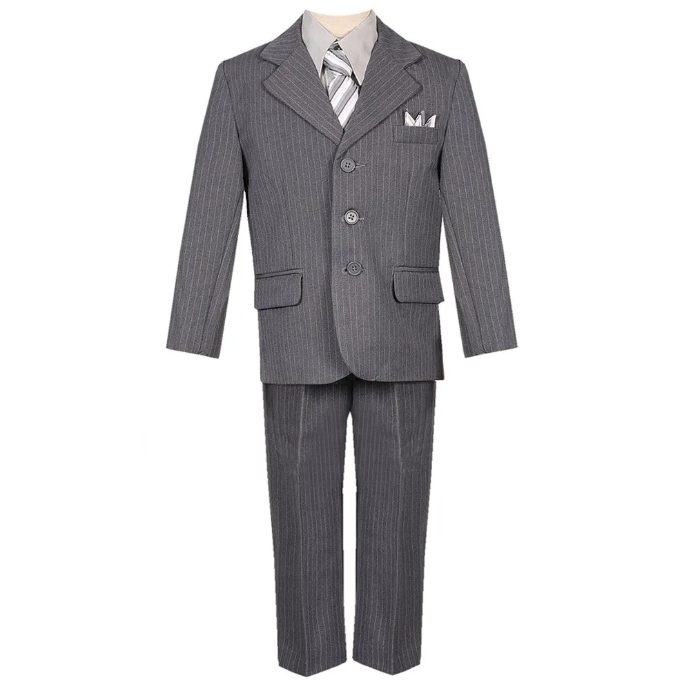 Big Boys Gray Pinstripe 5 Piece Vest Jacket Pants Special Occasion Suit 8-20