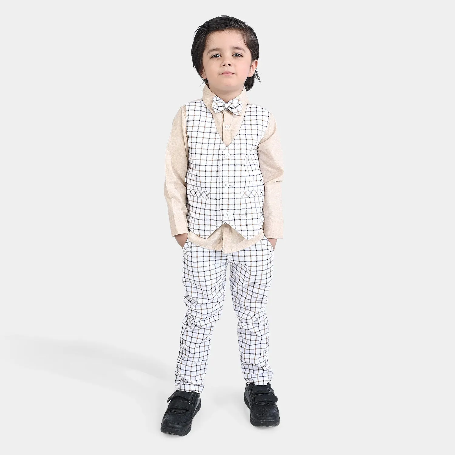 Boys 2PC Suit Check-Off White