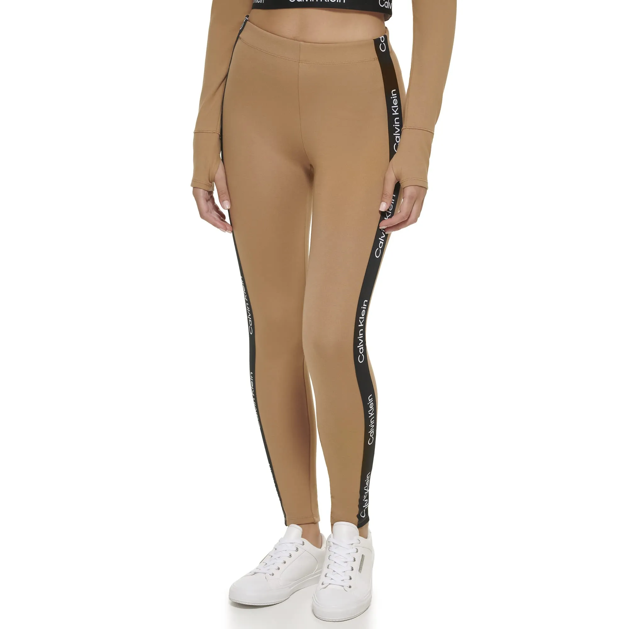 Calvin Klein Performance Women's High Waisted Logo Leggings, Teak, Large