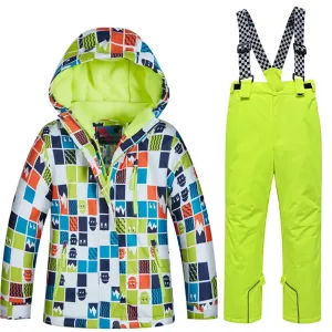 Children Fun Printed Skiing Snowboarding Insulated Suits