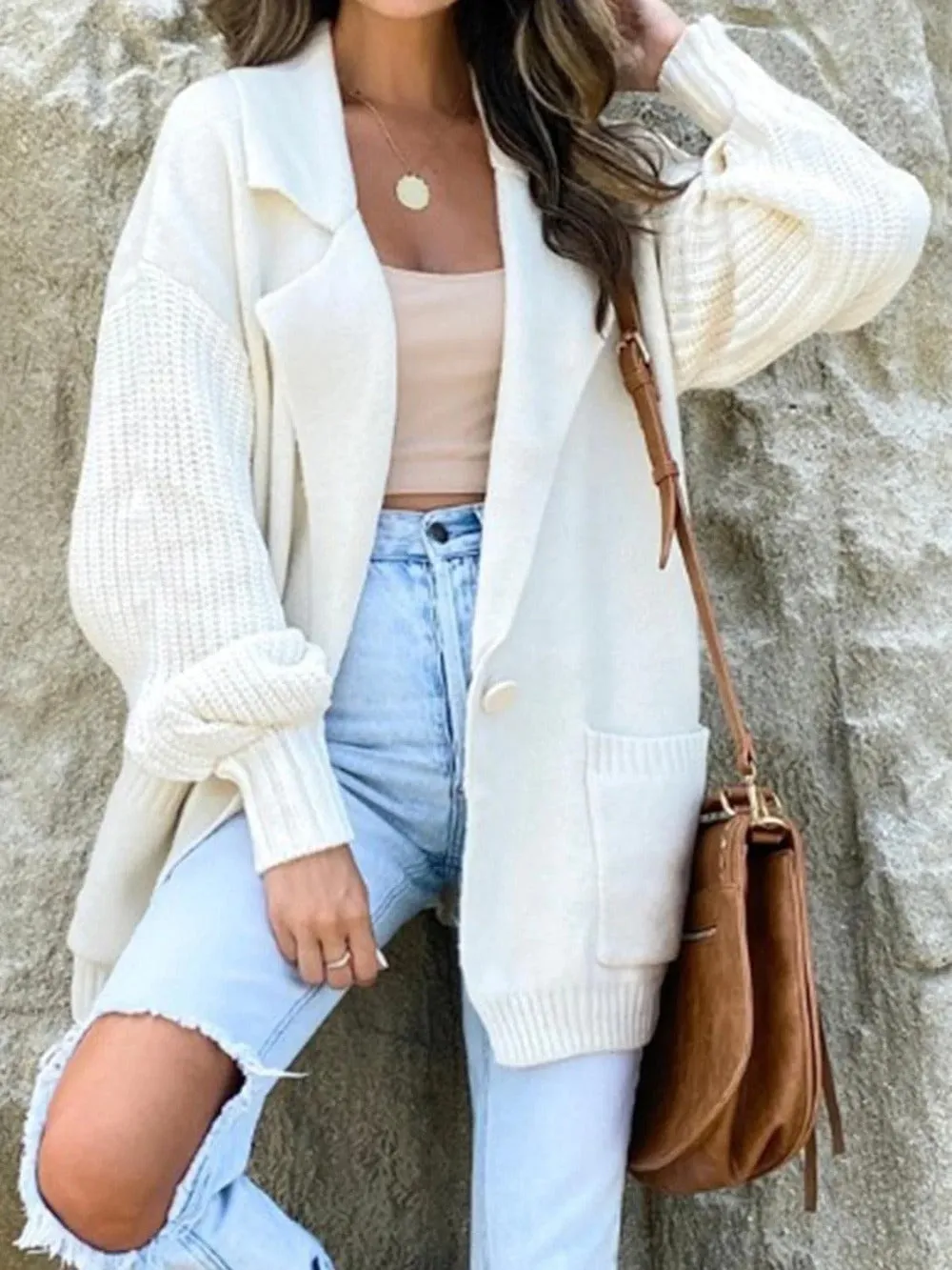 Collared Button-Down Cardigan with Pockets