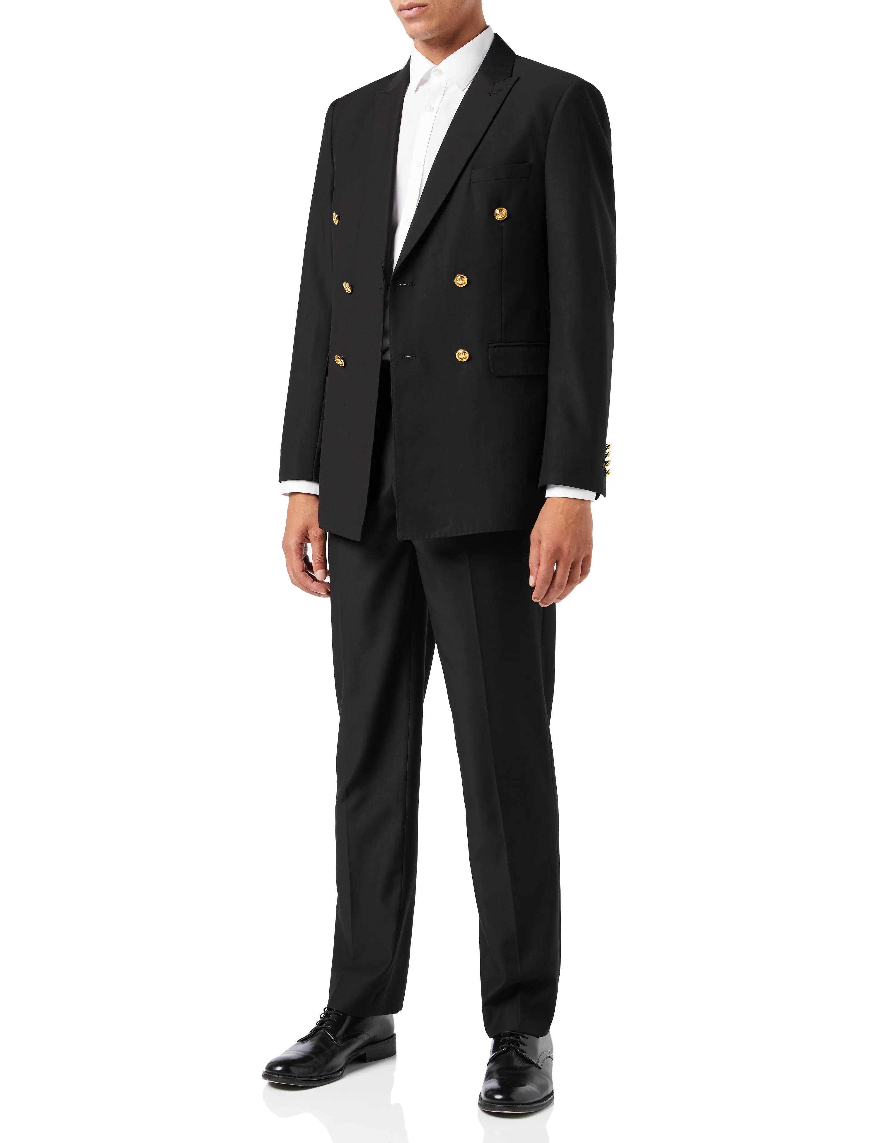 DOUBLE BREASTED GOLD BUTTON SUIT IN BLACK