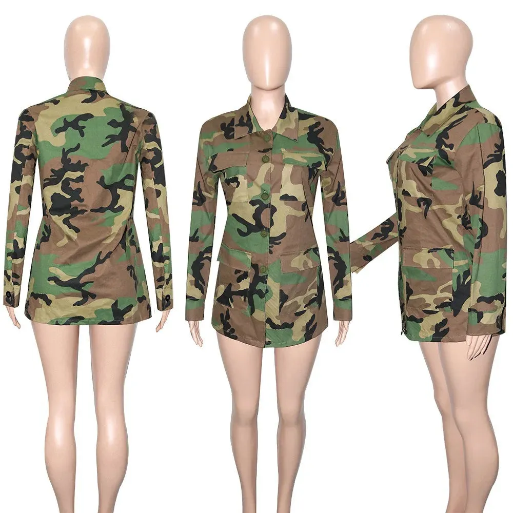 Faith Camouflage Turndown Collar Button Up Jacket