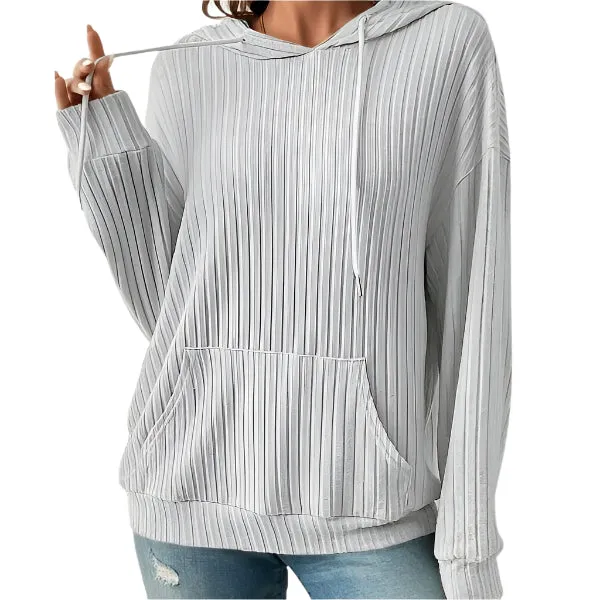 Fashion Drawstring Long-Sleeved Hooded Sweatshirt With Pockets Solid Knitwear Hoodie Women's Clothing