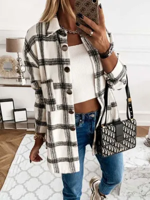 Fashionkova  Autumn Long Plaid Jacket Women Overshirt Loose Winter Checkered Jacket Female Long Sleeve Shirt Jacket For Women 2022