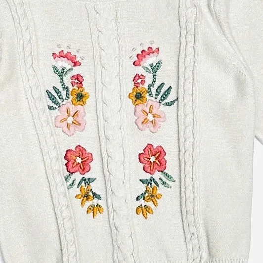 Floral Embroidered Cable Knit Baby Pullover (Organic)