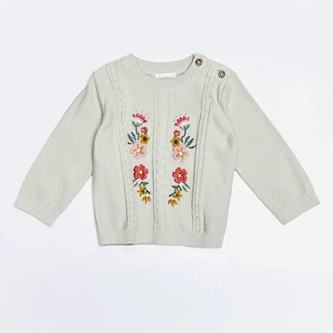 Floral Embroidered Cable Knit Baby Pullover (Organic)