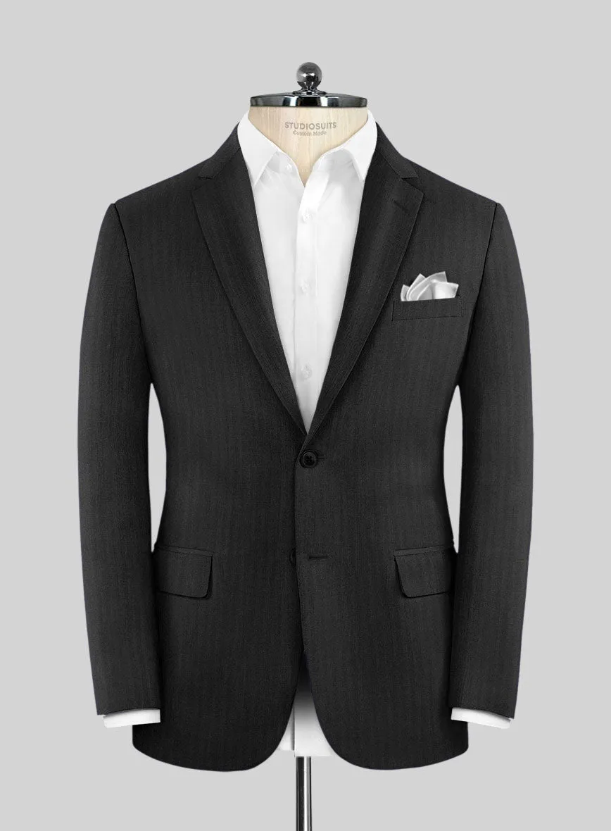 Hardy Minnis Black Herringbone Wool Suit