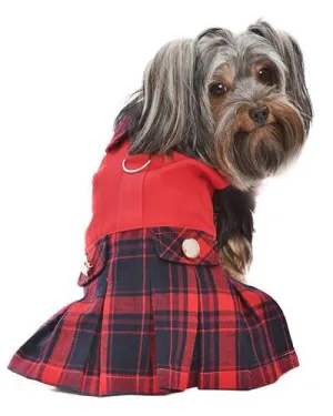 Parisian Pet Scottish Pleated Dress Red Blue Plaid