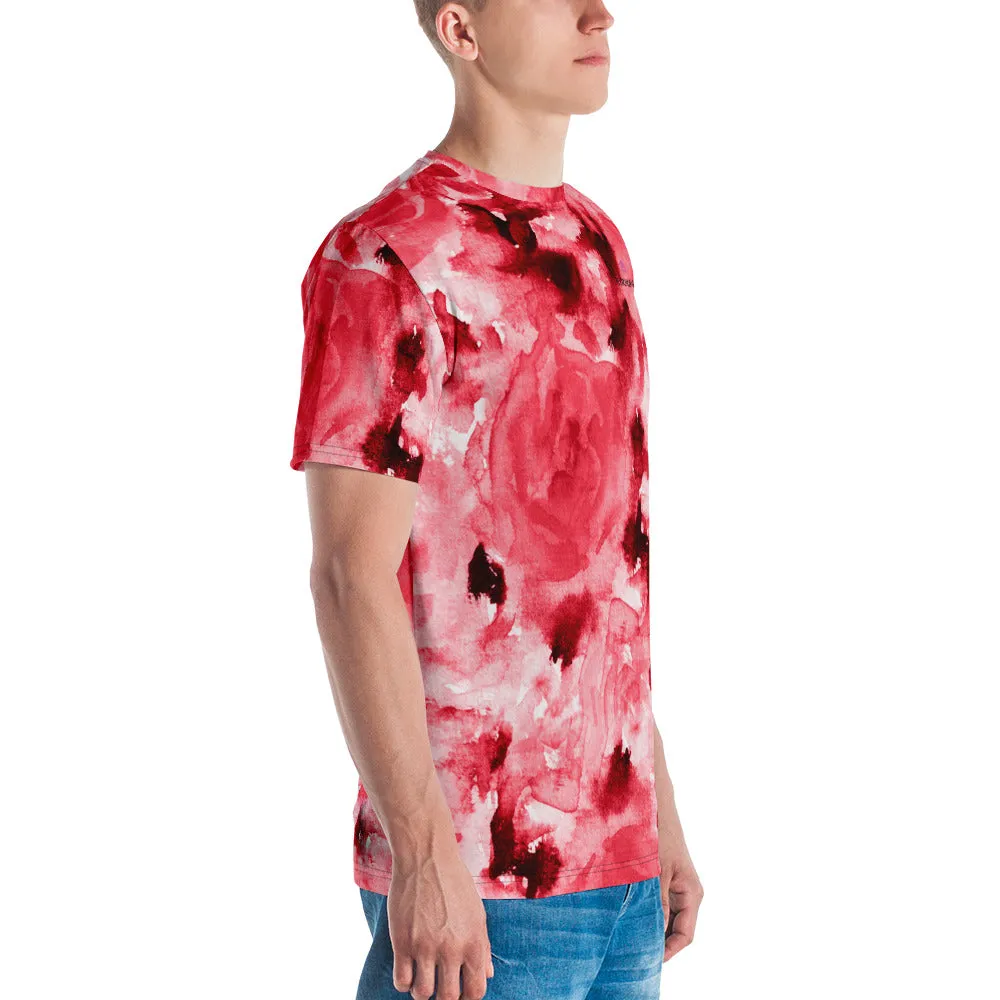 Red Abstract Best Men's T-shirt, Floral Rose Luxury Premium Tee For Men-Made in USA/EU