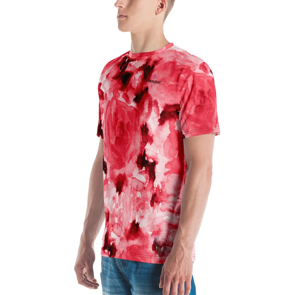 Red Abstract Best Men's T-shirt, Floral Rose Luxury Premium Tee For Men-Made in USA/EU