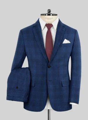 Reda Cobalt Blue Checks Wool Suit