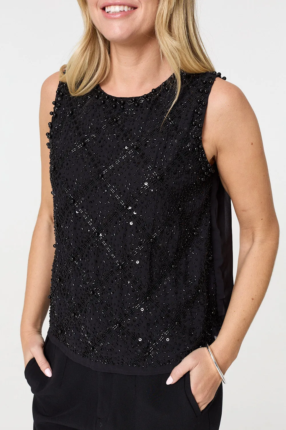 Sequin Embellished Sleeveless Top