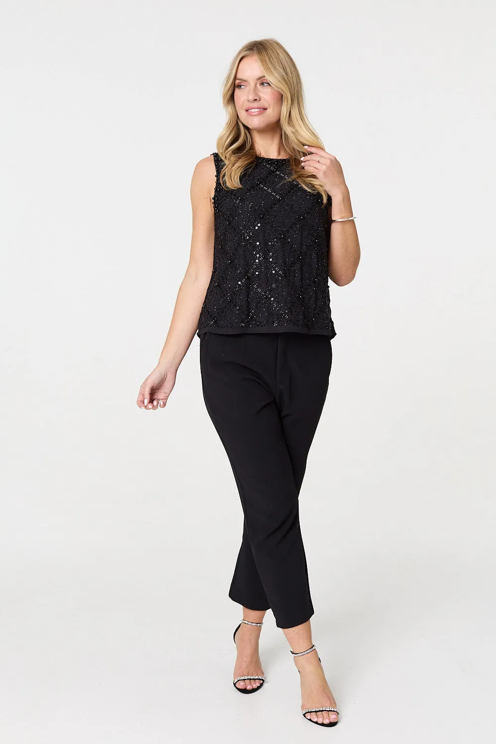 Sequin Embellished Sleeveless Top