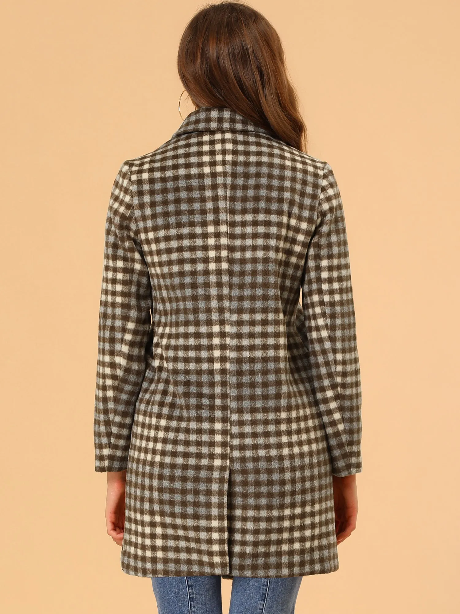 Turnover Collar Winter Elegant Woolen Blend Long Plaid Coat